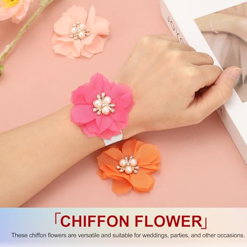 5,8cm Rhinestone Pearl Chiffon Flower, 10 stuks Naaistof Appliques voor DIY Craft Kleding Headbands Trouwfeest Decoratie, Groen 4