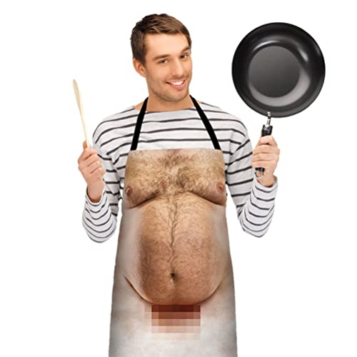 Grappig koken apron mannen, schattig apron, grappige barbecue apron, keuken grill grappig afdrukken apron 3D buik koken apron creatieve apron voor grap 4