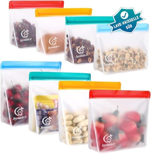 Herbruikbare Siliconen zakken, PEVA Siliconen zakken, Herbruikbare, verticale luchtdichte vriezer zakken, Ideaal voor fruit, groenten, vlees, sandwich en vloeistoffen, Pack van 8