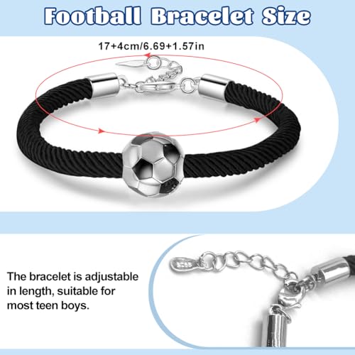Voetbal armband en voetbal ketting voor jongens tieners, Mode verstelbaar gevlochten voetbal armband Voetbal Roestvrij stalen ketting Voetbal Cadeaus voor jongens, Nylon roestvrij staal 3
