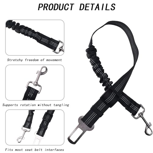 2 st. Verstelbare hondenwagen veiligheidsgordel, Nylon Elastische hondentuig, duurzame veiligheidsgordel Clip Lead Pet Car Harnas Clip 360° Draaibare veiligheidsgordels voor dieren 3