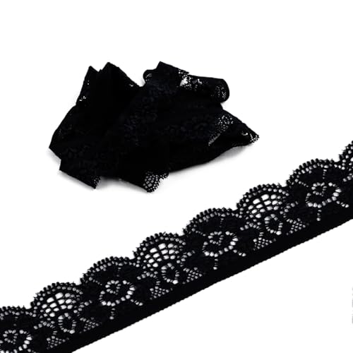 5 Yards Elasticity Lace Tape Lace Trim, 25mm Lace Trim Lace Finish Decoratieve Band Band Band Bands voor Naaien, Kantranden voor Ambachten, Naaiaccessoires, Jurk, Bruiloft, Ondergoed, Zwart
