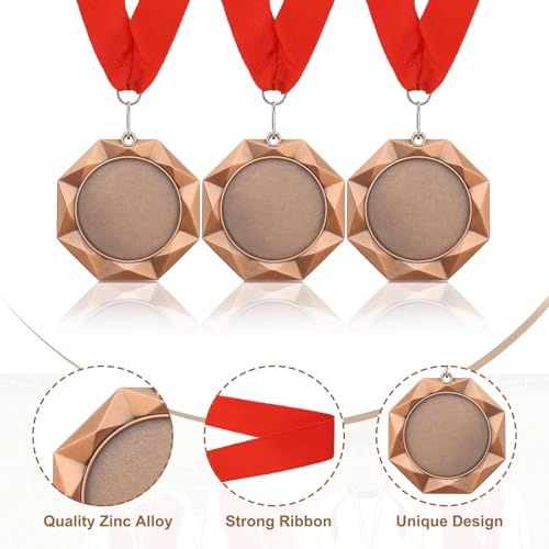 Award Medal, 3e prijs medaille winnaar Award met rode hals lint voor wedstrijden sport games spelling bijen, 3 inch breed, brons 3