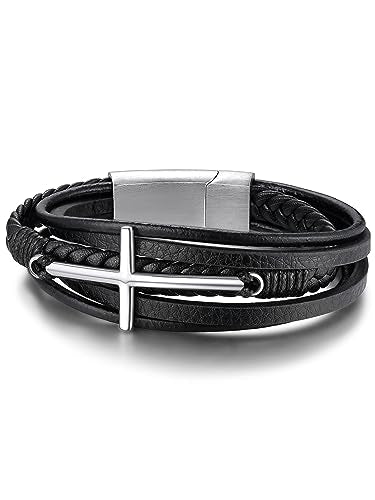 Heren leren armband, gepersonaliseerde heren armbanden, met gravure, gotische lederen band, zwart met schorpioen/cobra's/krullen/cross, 19 cm/21 cm/23 cm Lang, voor vader, vriend, mannen