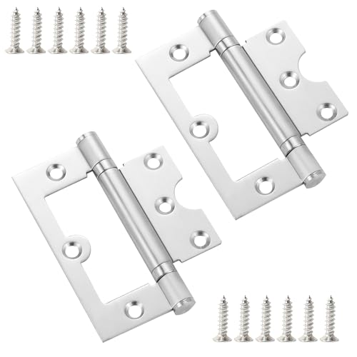 Verpakking van 2 inbouwdeurscharnieren, 101mm roestvrijstalen scharnieren met schroeven, geen geluid, gevouwen deurscharnieren voor deuren, kasten, meubels