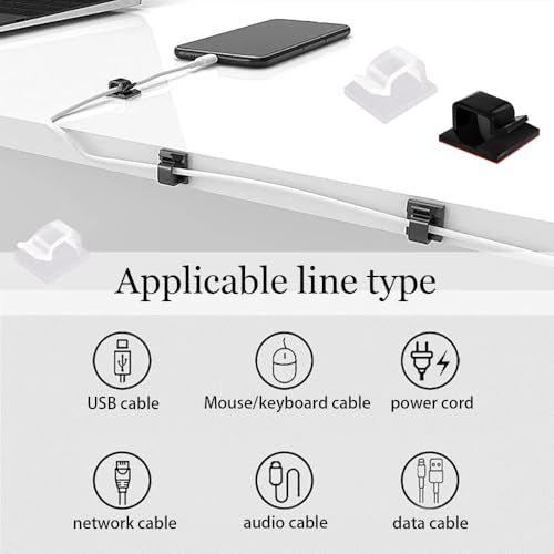60 st. Kabelklemmen Zelfklevend Clips voor kabelbeheer Zelfklevend Kabel Tidy Wire Clips Outdoor Light Clips Cord Organisator voor Kabelbeheer Huis en Kantoor (2 kleuren) 5