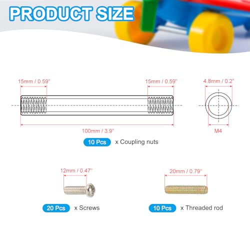 100 mm (3,9 inch), M4-schroefdraaanbouw voor hardwarestangen met volledige tekst, voor modellen lampen en meubels, doe-het-zelf ondernemenreparatie