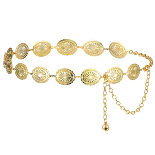 Dames Belt Gold, dames Concho Kettinggordel Metalen Western Cowgirl Belt voor jurk Hollow Out Daisy Cowgirl Belt in goud voor dames Jurken Jeans Sweater