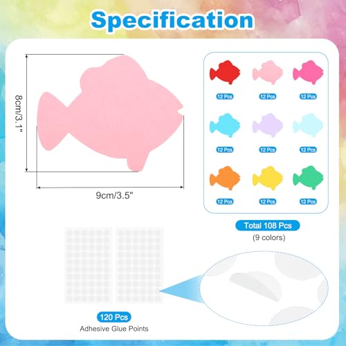 Bulletin Cutouts Paper, 108 Stukken Visvorm Bulletin Board Paper Cutouts Decoraties met Zelfklevende Dots voor klaslokaal DIY Crafts Projecten Party Supplies, Multicolor