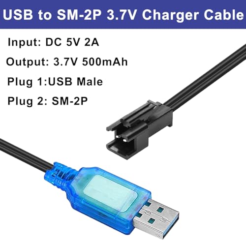 4st USB naar SM-2P-3.7V Oplaadkabel, 3.7V USB-oplaadkabel met SM-2P-plugplug voor RC-boot, auto, vrachtwagen, speelgoed, oplaadbare Li-Po batterijlader 4