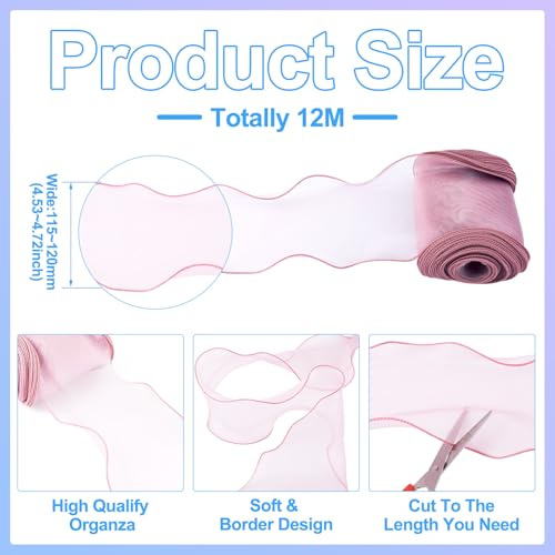 12m Organza Chiffon Ribbon 12cm brede Polyester Wavy Edge Ribbons Sheer Chiffon Ribbon voor Bow, Kralen, Boeket, Kleding Decoratie, DIY ambachten, Roze Bruin 3