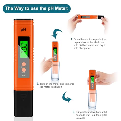 pH-meter, digitale pH-meter, pH-meter, waterkwaliteitmeter, LCD-weergave met groene achtergrondverlichting voor zwembad, Spa (oranje) 3