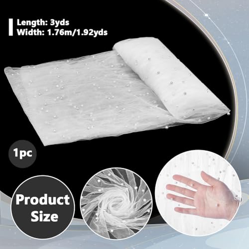 3 Yards Pearl Mesh Stof 1,92m Brede Kralen Tule Stof Doorschijnend Mesh Stof Bruids Veil bruiloft tafel decoraties voor douche jurk Veil huis, wit