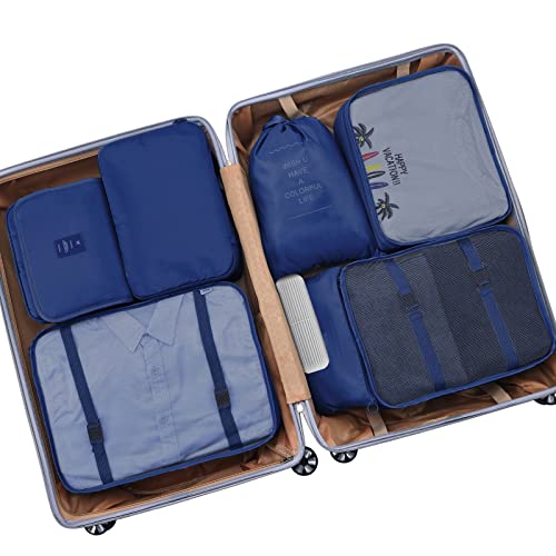 Koffer Organisator Set, Verpakking Kubus voor Kleding, Kleding Tassen voor Koffer, 9-Piece Waterdichte Verpakking Kubus, Koffer Organisator, Suit Bags Set met Cosmetic Bag (Tibetan Blue)
