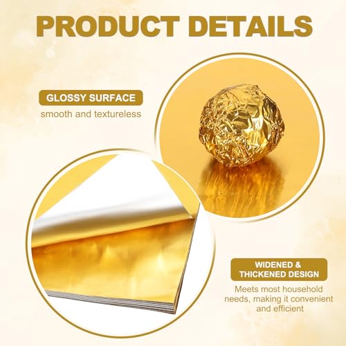 Foil Candy Wraps 5x5 Inch, 100 stuks Vierkante Glossy Aluminium Foil Candy Wrapping Paper voor DIY Chocolate Sweets Verpakking Decoratie, Goud 3