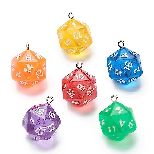 20PCS Polyhedral D20 Dice Bedels voor tafelspelen 20 Sided Facet spel Dice Acryl hangers voor sleutelhangers sieraden ambachten Pennen Decor, acryl, Geen edelsteen