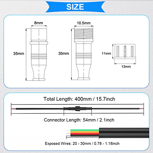 5 Paren Waterdichte 4-pins LED-kabel - Man en vrouw (Klein) met 0,2 mm2 24 AWG draadverlengkabel IP67 20 cm voor auto, vrachtwagen, boot 3
