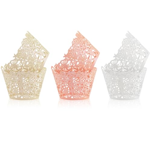 60 stuks Cupcake Wrappers Kant papier bakken Cups Liners Artistieke Bloemen gevallen Filigree bruiloft cupcake papier muffin kopjes voor bruiloft verjaardag feest verjaardag verjaardag decoratie (3
