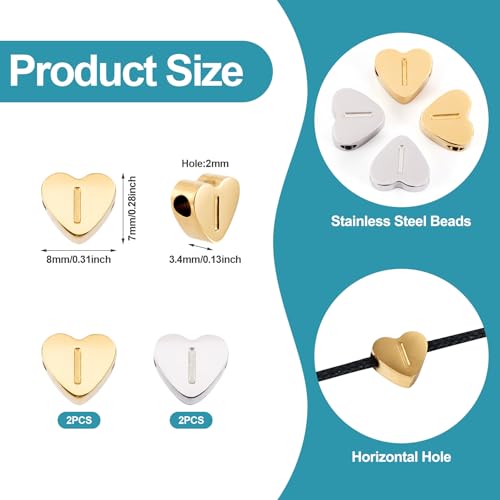 4st Stainless Steel Alphabet Kralen Klinker Initial Letter I Losse kralen Pony Heart Craft Kralen voor vriendschap armband ketting oorbellen sieraden maken 3