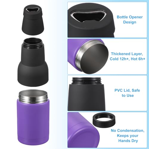 Slim Can Cooler, 2 stuks 12oz Skinny Kan geïsoleerd bier sleeve Drink houder met flesopener voor bier Soda koffie reguliere blikken en flessen, paars 4