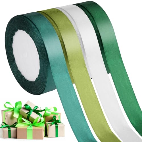 4 Rolls Gift Ribbon 20mm x 88m Satin Ribbon Green, Lint voor het inpakken van Gift Ribbon Trouwstoffen Satin Gift Ribbon, Solid Color Ribbon Stof Ribbon voor Boeketten, Verjaardag, Verpakking