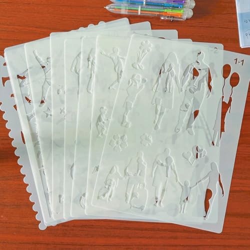 Zee 9PCS Sport Holle Plastic Template A4 Karakter Familie Thema Schilderen Template DIY Album Schilderen set