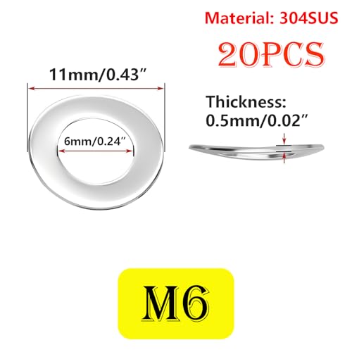 Verpakking van 20 Assenschijven Elastische Assenschijven Roestvrij stalen Afwasmachines M6 Wasmachines Platte Wasmachines voor Schroeven