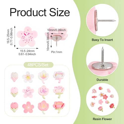 48 st Bloemen Tacks Bloemen Tekenen Pins Leuke Push Pins Set Hars Bloemen Decoratieve Duim Tacks Bulletin Board Tack voor Kaart Cork Board Posters Fotoweergave Office Home 4