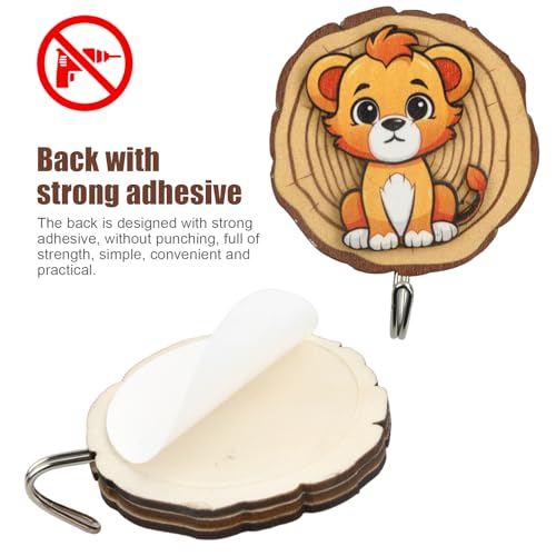 Pack van 6 kinderkamer kleren haken self-Adhesive houten handdoek houder dierlijke vorm muur haken zonder boren voor rugzakken, sleutels, hoeden, jasjes, gebruikt 3