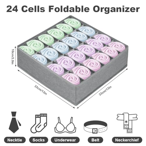 2 Stuks Lade Organisator Organizer met 24 Compartiments, Ladehouder voor Sokken, Ondergoed, Handdoeken, Ties (Licht Grijs) 3