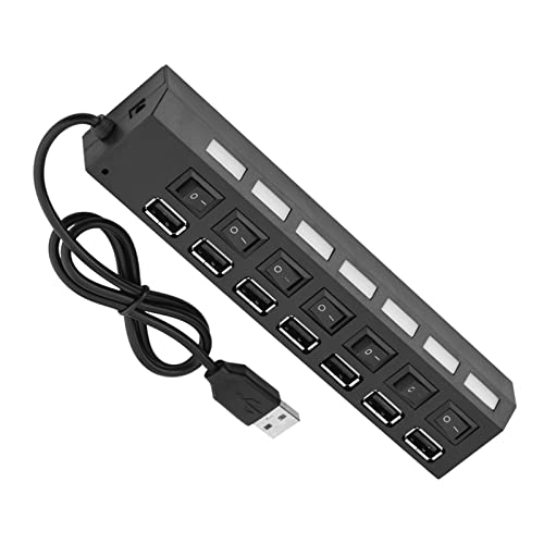 Hoge snelheid 480Mbps 7-Port USB 2.0 Hub, Multi-Port USB Hub Splitter zonder conflicten Plug & Play, Onafhankelijke Switches, Multi-Protection Geschikt voor Muis 3