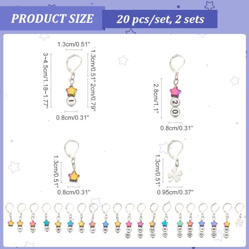 40 st Ster nummer Stitch Markers, Acryl bedeltjes, Legering haak steek Marker, Verwijderbare Leverhaak, Vergrendelende Stitch Marker voor het breien, Weven, Naaien, sieraden maken