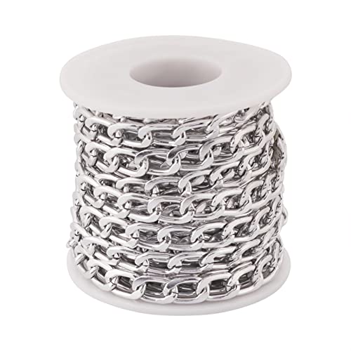 1 Roll Silver Aluminium Curb kettingen 13,5 x 8 x 2mm Oval Flat Curb Ongelaste Links Ketting met Spool voor armbanden Kettingen sieraden maken