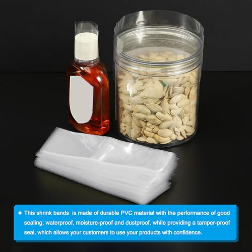 62 x 30 mm PVC Geperforeerde krimpklemmen, Verpakking van 500 krimpfolie voor flessen, glazen, blikken, dozen, Geschikt voor 3,38 tot 1,5 inch diameter caps, transparant 5