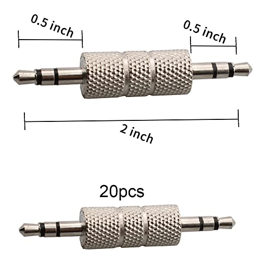 20st jack plug 3.5mm stereo, 3,5mm stekker om audio adapter, zilver, 3,5mm stereo jack aan 3,5mm stereo jack adapter, 1/8 inch audio koppeling plug