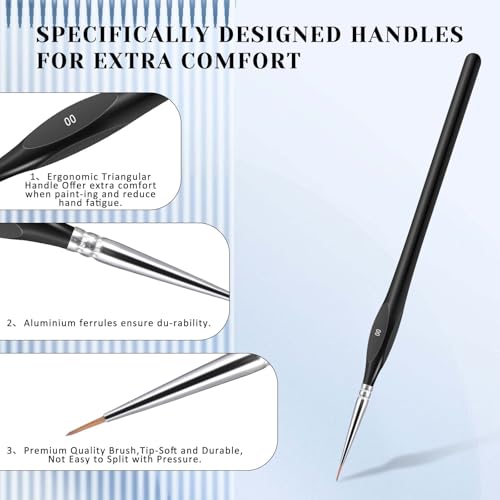 5 Piece Fine Paint Penseel Set, 5 maten Micro Detail Paint Penseel Acryl Penseel Artist Penseel Set Verf op aantal penseel voor Nagel Art Aquarel Olieverf Lijn Schilderen (5 maten) 4