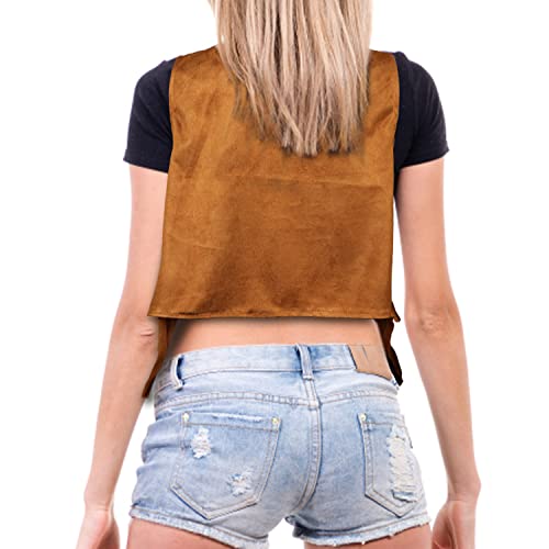 Soft Cowgirl Fringe Vest - Sleeveless Cropped Jacket met Tassels, Bruin Hippie kostuum 70s Stijl voor vrouwen (L), l 3