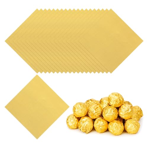 Foil Candy Wraps 15x15cm, 100 stuks Vierkante Fine Grid Aluminium Foil Candy Wrapping Paper voor DIY Chocolate Candies Verpakking Decoratie, Goud