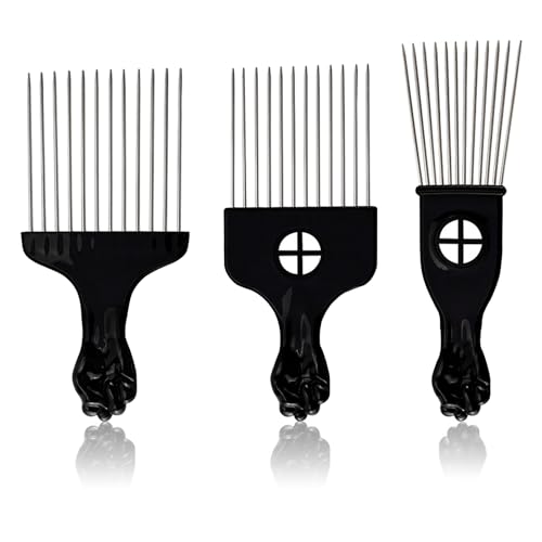 3 stuks metaal Afro Comb, metalen haar picking Combs brede tandenhaar picking Comb Afro Pick Comb Set Professionele kappers styling tool voor krullende kapsalon kapsel vrouwen en mannen (zwart)