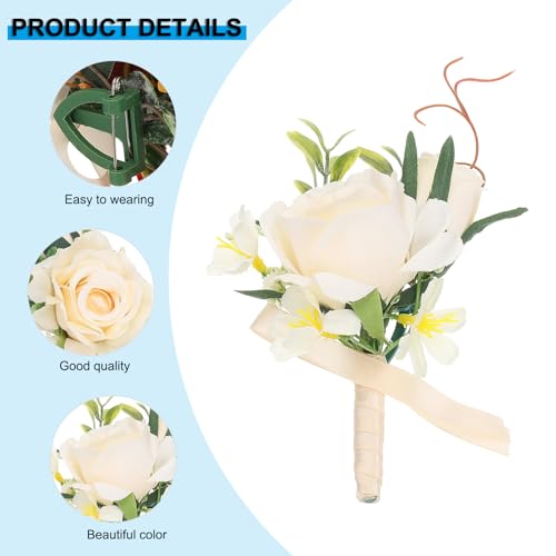 Artificial Flower Pols Corsage en Boutonnieres Set, 1 Set voor mannen Vrouwen Bruidegom Bruiloft Ceremonie Verjaardag Diner Party Graduation Decor Kerstmis, Licht 3