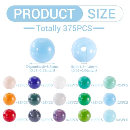 375Stuks 8 MM Ronde Glazen Kralen 15 Kleuren Ondoorzichtelijke Effen Kleur Glas Spacer Kralen Chunky Bead Ambachten Diy Armband Ketting Oorbel Sieraden Maken 4