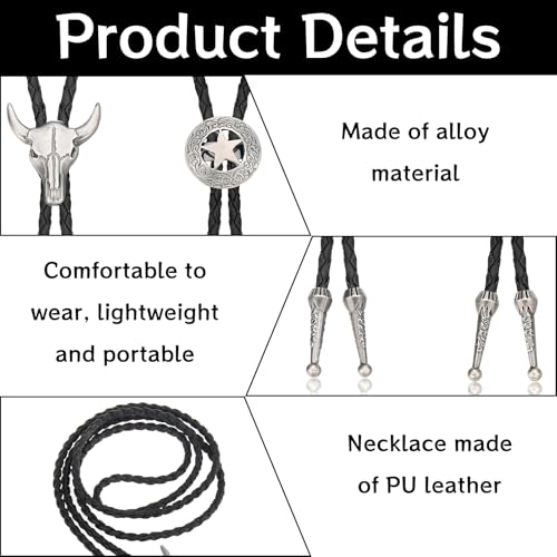 2 stukken bolo tie cowboy kostuum mannen, cowboy vest mannen, lederen rodeo hanger, westerse outfit vrouwen, cowboy shirt mannen, bolo stropdas mannen, cowboy vest, cowboy accessoires voor vrouwen en mannen, zwart 3