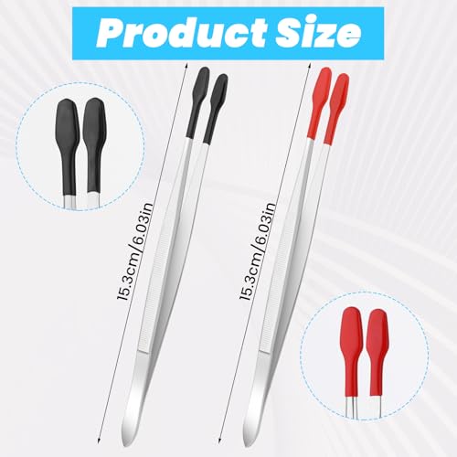 2 stuks Flat Tip Tweezers, Rubber Tip Tweezers, Roestvrij staal Tweezers met PVC gecoate Flat Non Slip voor Lab sieraden, DIY maken, Stempels, Munten