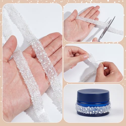 4m Parels Rhinestone Ribbon, 1,5cm brede Zelfklevende Rhinestone Libbons Hars Parels Kralen Ribbon Bruids Lace Ribbon Trim voor bruiloft bruiloft bruiloft jurk Schoenen Telefoon Decor, Bright AB 3