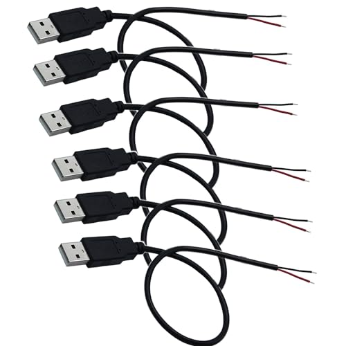 6st USB 2.0 Plugs, USB-poort voor Solderen, USB-plug, Bare 2-Pin Pigtail Kabel voor geïnstalleerde USB-apparaten of DIY-vervangingsreparatie (30cm) 3