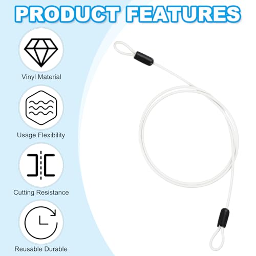 1/8" Dia Vinyl gecoate roestvrij staalkabel met lusjes, 2st 1m (40 inch) Flexibele draad touw veiligheid ketting, Lanyard, voor Outdoor Stage Verlichting, Bagage slot, Wit 4