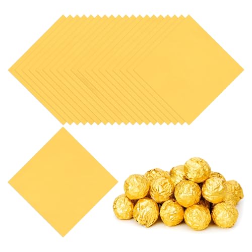 Foil Candy Wraps 5x5 Inch, 100 stuks Vierkante Glossy Aluminium Foil Candy Wrapping Paper voor DIY Chocolate Sweets Verpakking Decoratie, Goud
