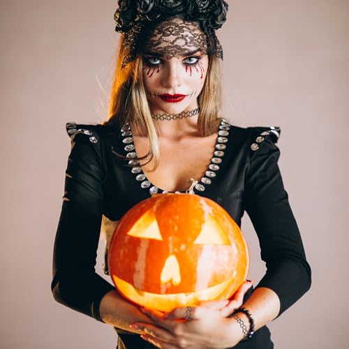 Verpakking van 12 Elastische Kettingen, 4 Sets Stretch Tattoo Choker ketting armband ringen vrouwen Vintage Punk Gothic Tattoo ketting rubber ketting 90s Accessoires voor meisjes en, Plastic, Geen edelsteen 5