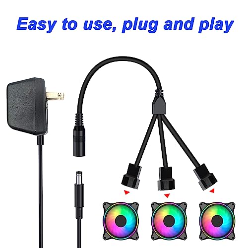 DC stopcontact voor drie 3-pins en 4-pins PC-ventilatoren, AC-adapterkabel, DC-aansluiting voor drie 3-pins en 4-pins stekkers, PC-kastventilator, stroomomvormerkabel voor 4