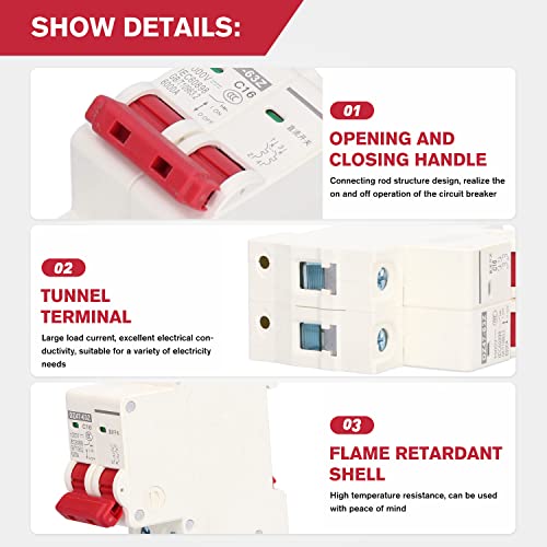 DZ47-63Z Miniature Circuit Breaker, 2P Low Spanning 6000A Breaking Capacity DIN Rail Mount 16A Rail Mounted Circuit Breaker Low Voltage DC 1000V 5